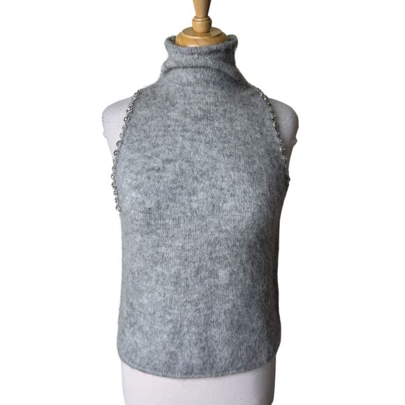 Zara Sweaters - ZARA SS24 Grey Knit Sleeveless Top with Rhinestones 9598/262 Medium